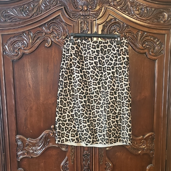 Theory Leopard Print Pencil Skirt Calf Hair Leather Nwt 4
